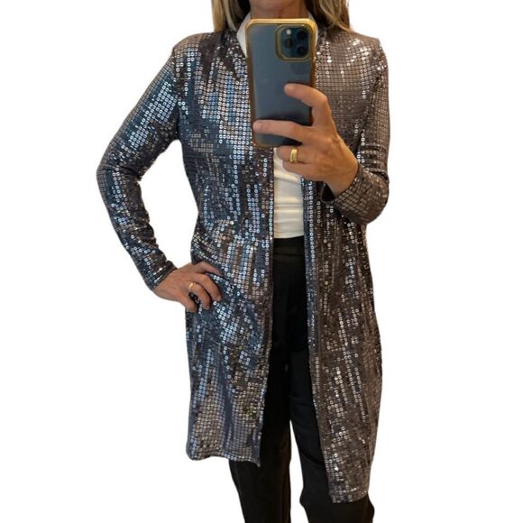 Slinky Brand Sparkly Sequins Open Front Jacket.Size XS - Picture 1 of 12